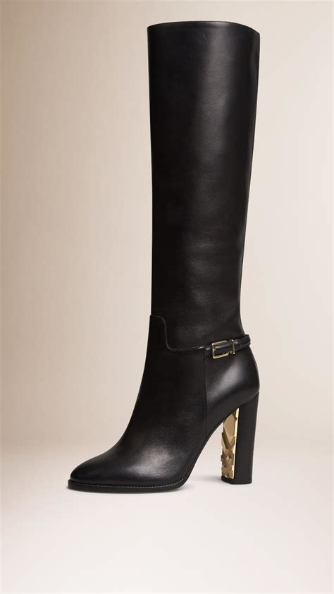 burberry black leather knee boots|expensive high heel boots.